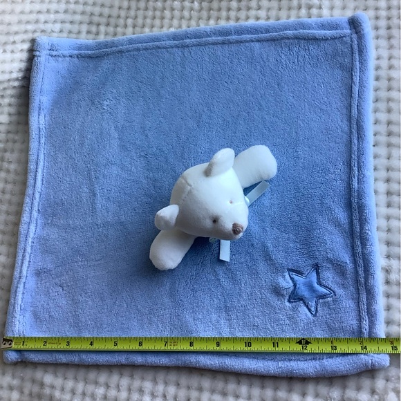 Unbranded Blue Lovey w Star and White Plush Bear Security Blanket Toy - Picture 10 of 11
